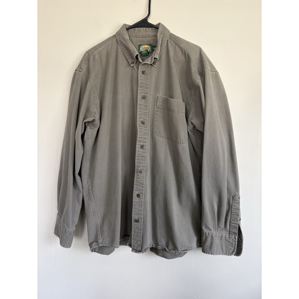 Cabelas Outdoor Khaki Canvas Button Down Longsleeved Heavyweight Size Large Tall